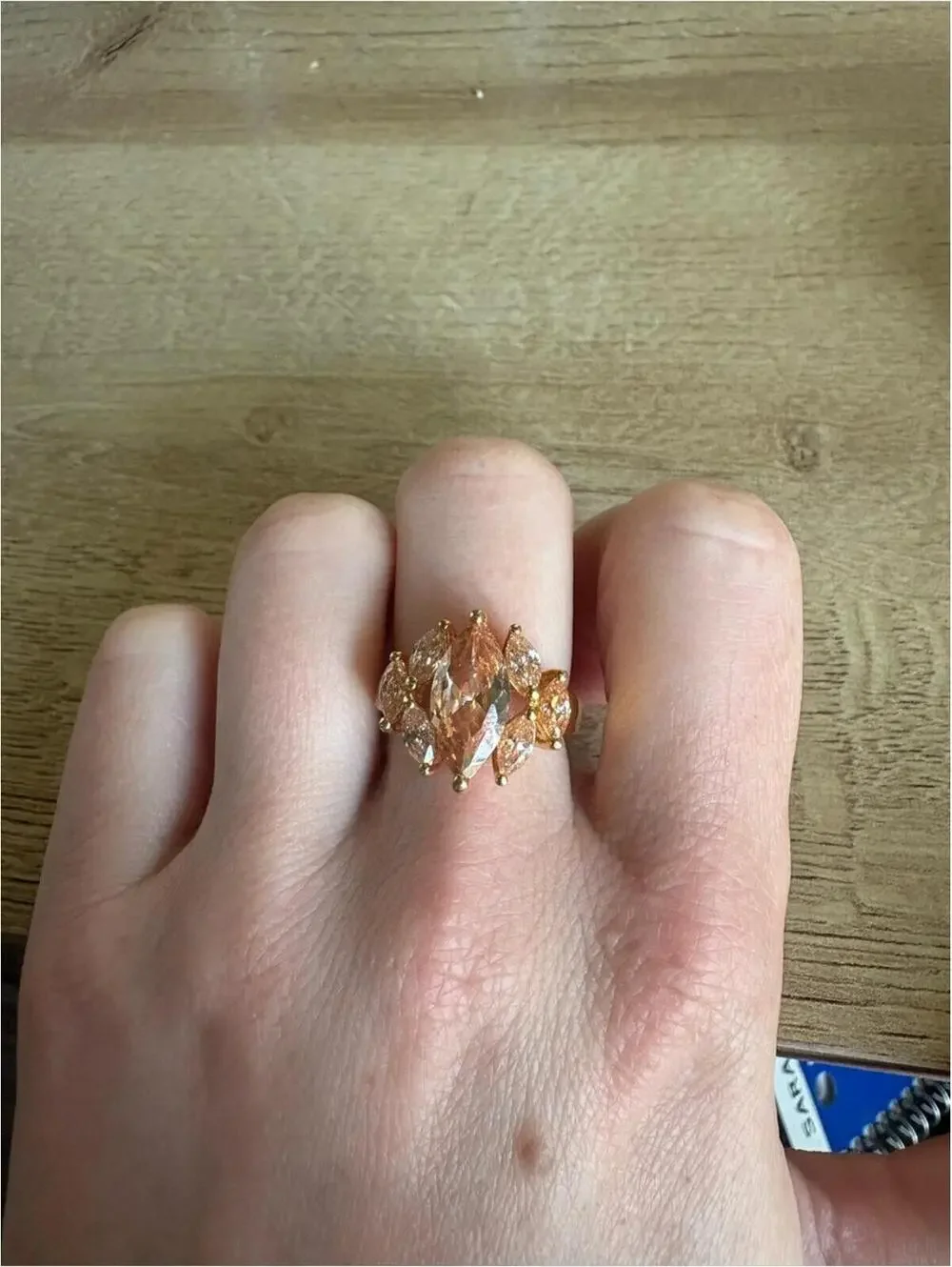 Gold-Tone Peach Crystal Cluster Statement Ring - Size 6.5